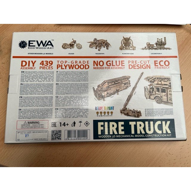 Eco Wood Art (Ewa) Mechanische Puzzel Firetruck, 1409, 37,8X9,8X12,2Cm
