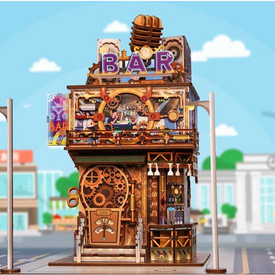 Tonecheer, Diy 3D Houten Puzzel Desk Bin, Punk Bar, Tq183,15X14X25Cm