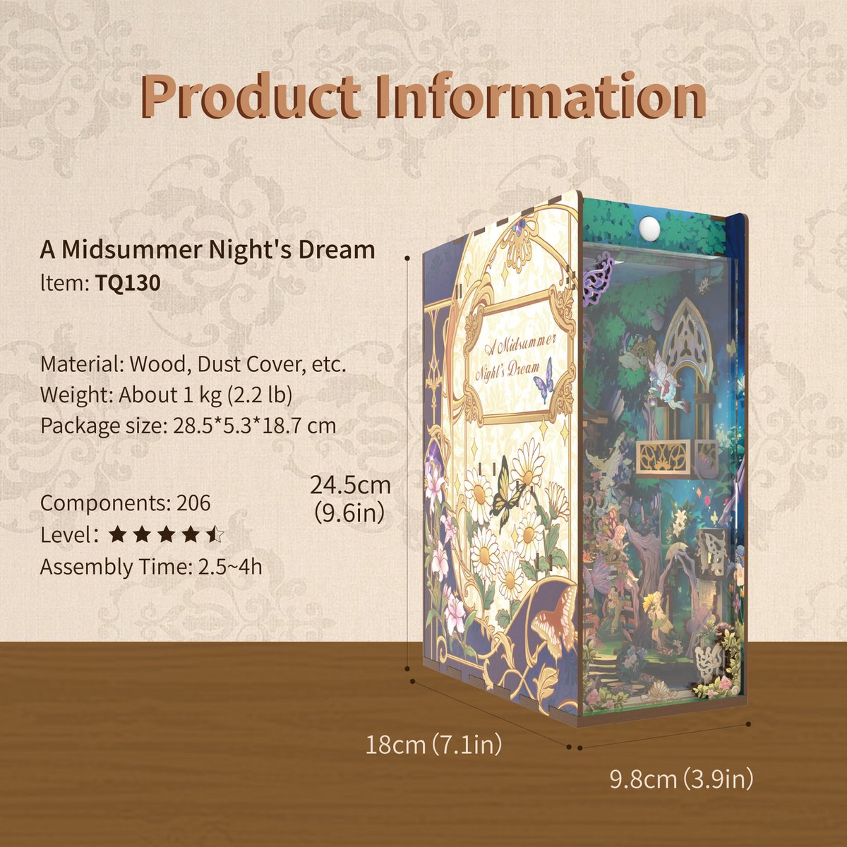 Tonecheer, Diy Book Nook, A Midsummer Night's Dream Inclusief Dust-Cover, Tq130, 24,5X18X10Cm