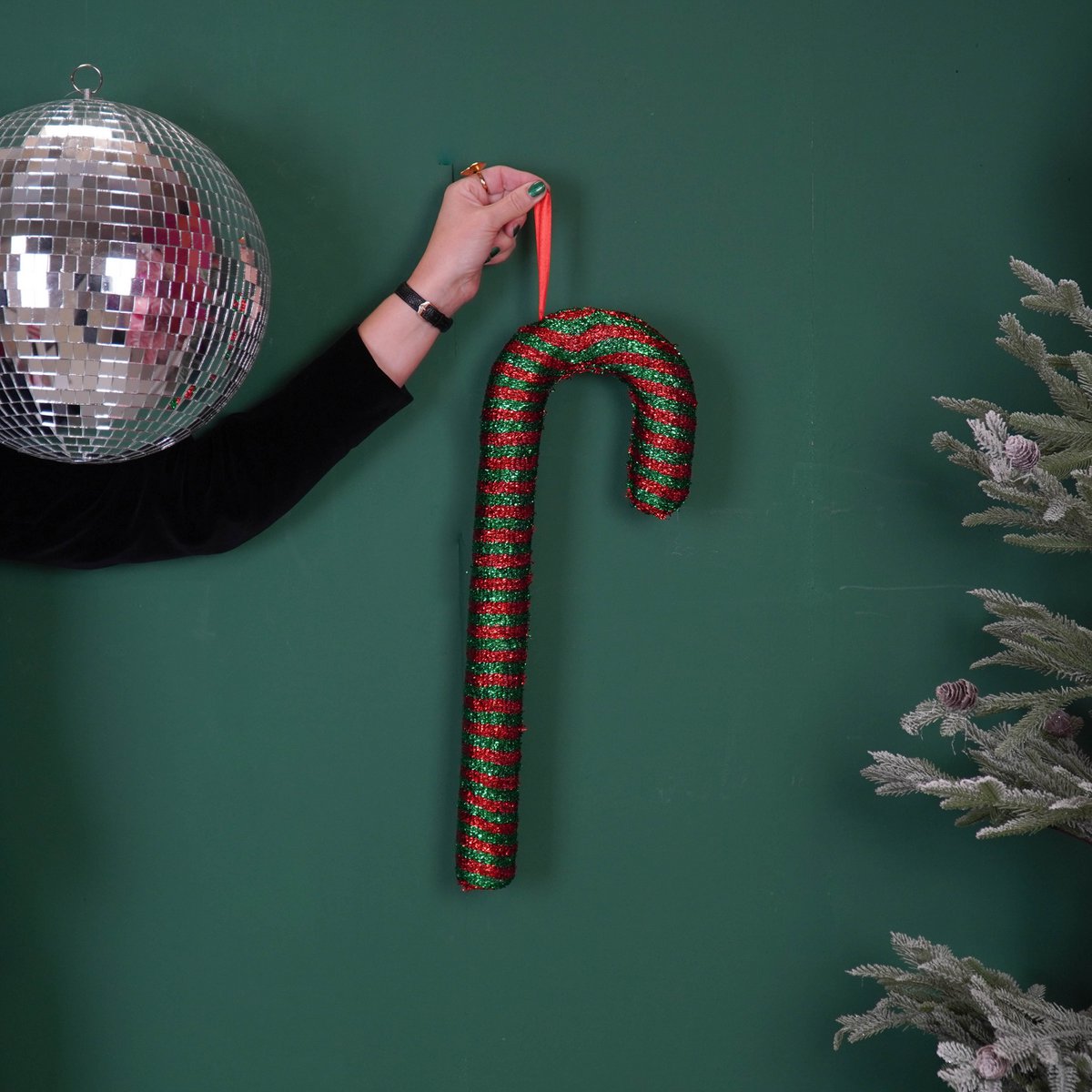 Kerstdecoratie - Zuurstok - Schuim - Groen/Rood - 52Cm