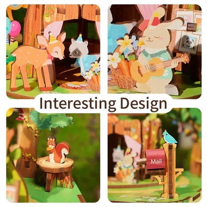 Tonecheer, Muziekdoosje, Diy 3D Houten Puzzel, Forest Party, Tq070, 14X14X15,4Cm