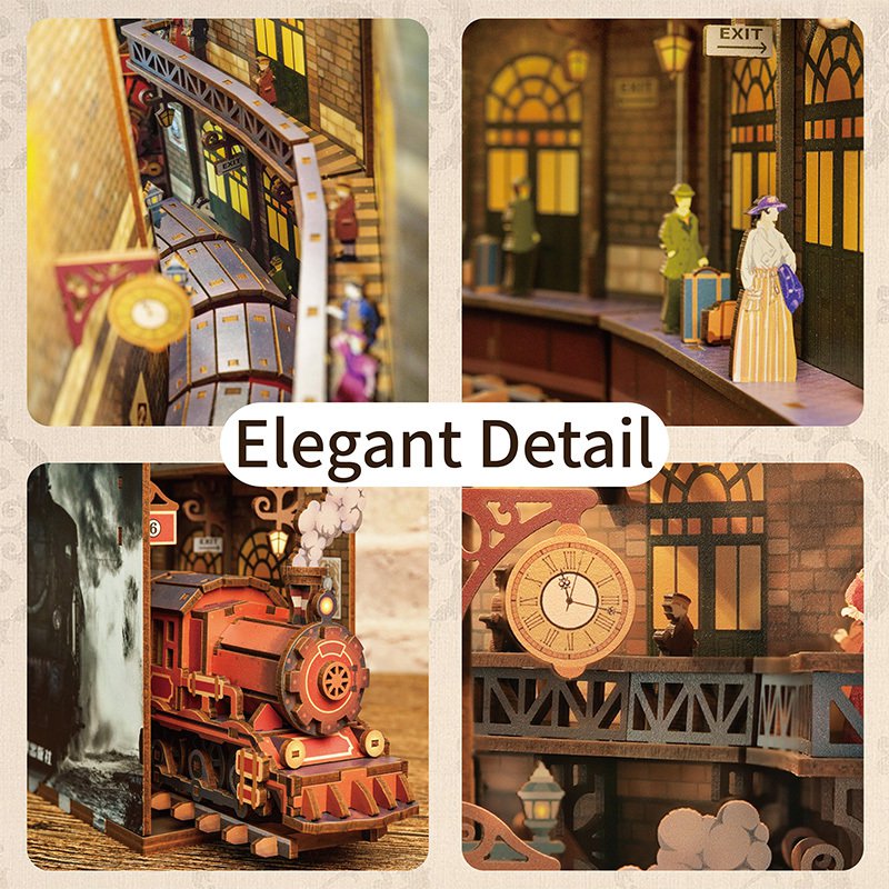 Tonecheer, Diy Book Nook, Trein/Train, The Steam Age Bookend, Tq125, 18X8X24,5Cm