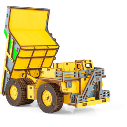 Eco Wood Art (Ewa) 3D Mechanische Houten Puzzel, Hybrid Mining Dump Truck Belaz-7513M, 4233, Kleur Geel, 18X9X10Cm