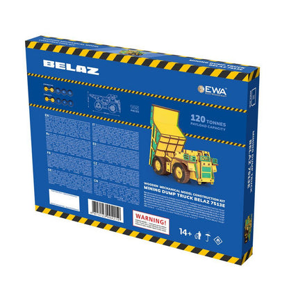 Eco Wood Art (Ewa) 3D Mechanische Houten Puzzel, Mining Dump Truck Belaz-7513E, 4219, Kleur Geel En Groen, 17X10X9Cm