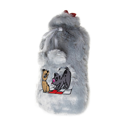 Biggdesign Dogs Grijze Warmwaterkruik Met Zachte Pluche Hoes 68 Oz