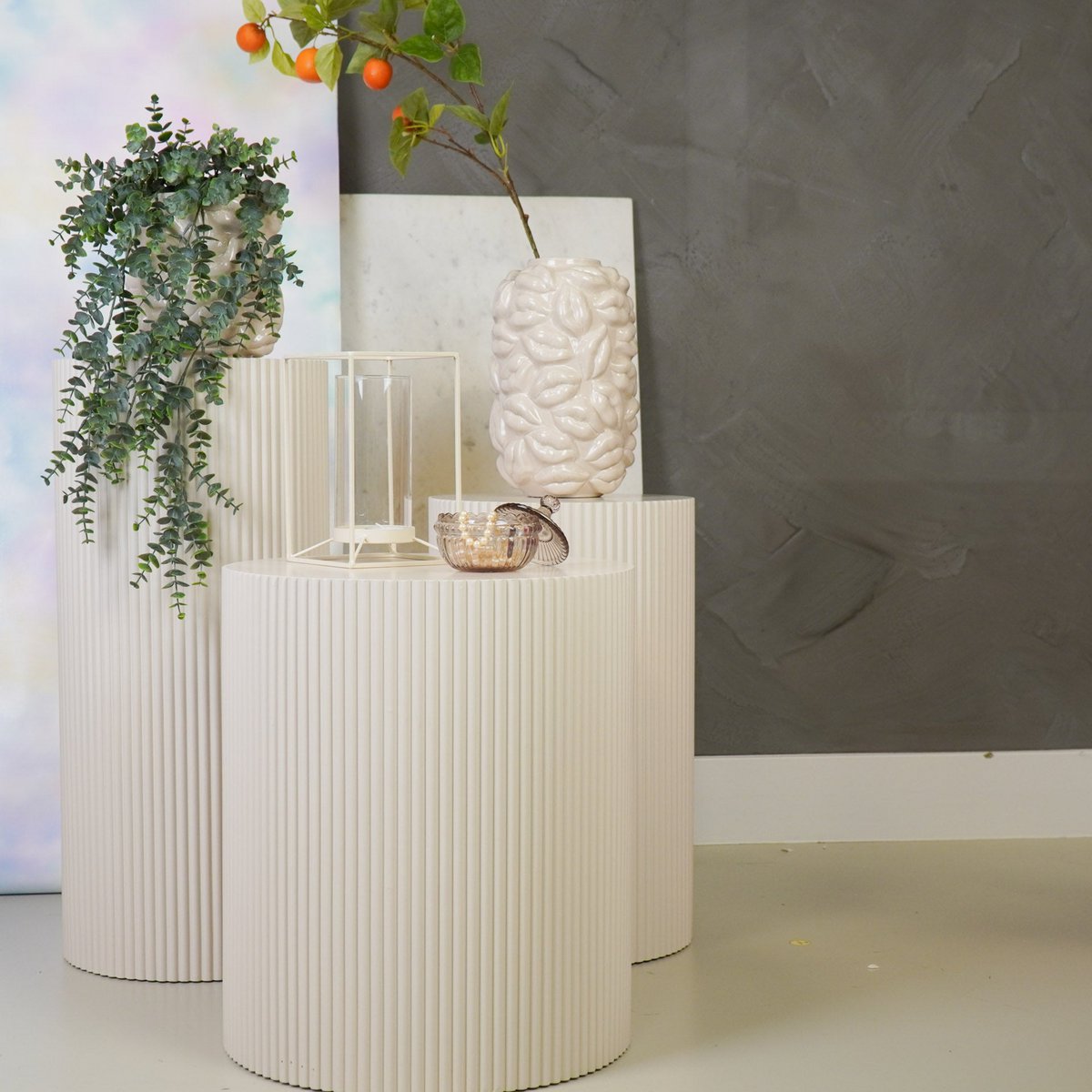 Bijzettafel / Pilaarcilinder - Mdf - Zand - 30X54Cm