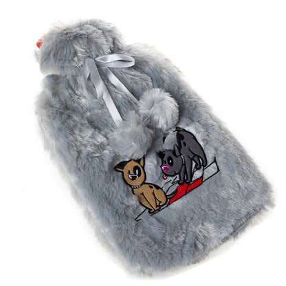 Biggdesign Dogs Grijze Warmwaterkruik Met Zachte Pluche Hoes 68 Oz
