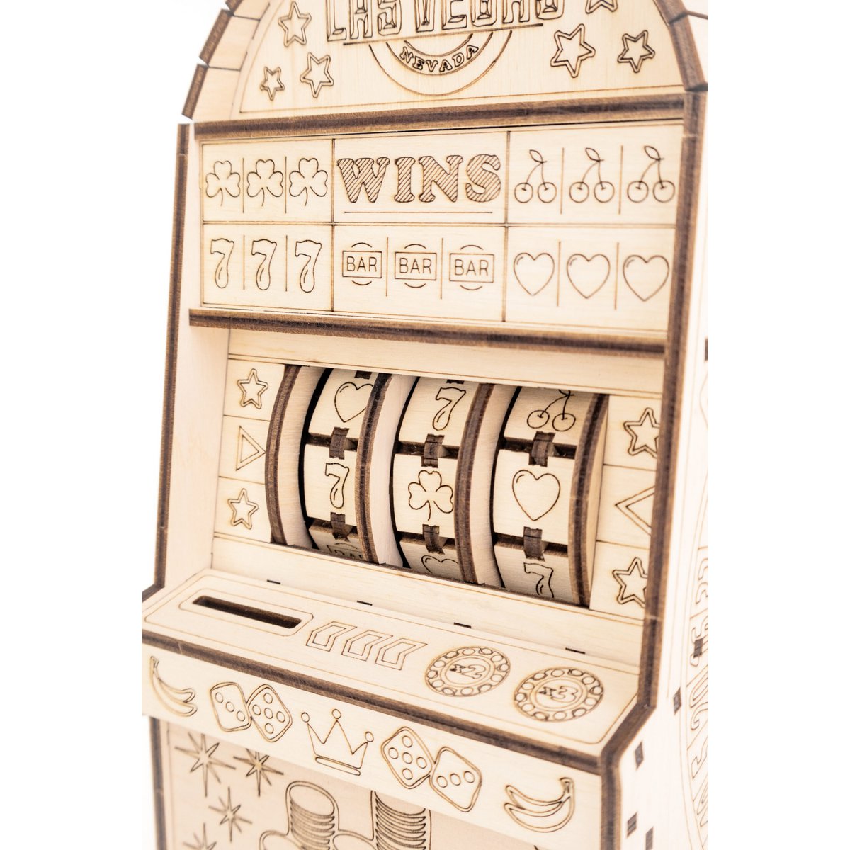 Eco Wood Art (Ewa) Diy 3D Mechanische Houten Puzzel, One-Armed Bandit (Met Spaarpot), 4585, 13,6X11,7X25,3Cm