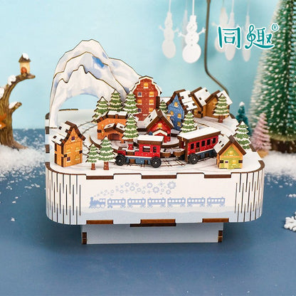 Tonecheer, Muziekdoosje, Diy 3D Houten Puzzel, Sneeuwtrein/Snow Train, Tq058, 14X14X12,2Cm