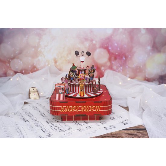 Tonecheer, Muziekdoosje, Diy 3D Houten Puzzel, Circus Troupe, Tq047, 14X14X16Cm