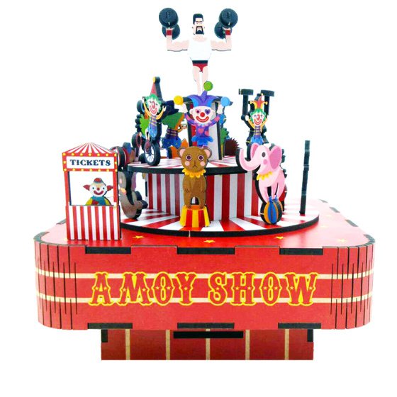 Tonecheer, Muziekdoosje, Diy 3D Houten Puzzel, Circus Troupe, Tq047, 14X14X16Cm
