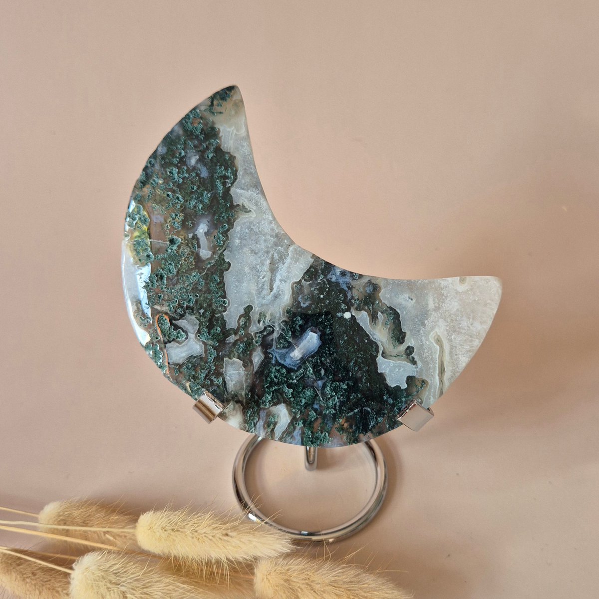 Xl Edelsteen Mosagaat Maan Op Standaard (Druzy & Patronen) #171 - 286G