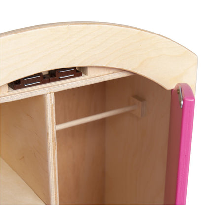 Van Dijk Toys Houten Speelgoed Poppenkledingkast - Naturel Met Roze (Kinderopvang Kwaliteit)