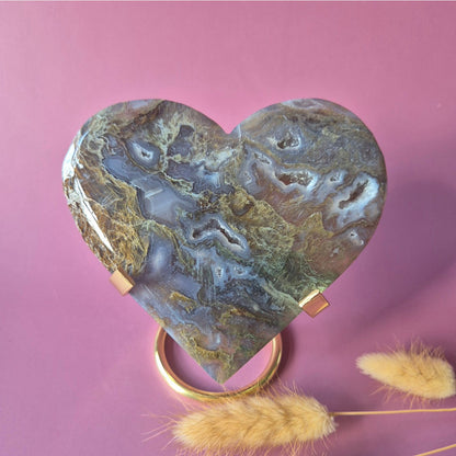 Xl Edelsteen Druzy Mosagaat Hart Op Metalen Standaard – #135 300Gram