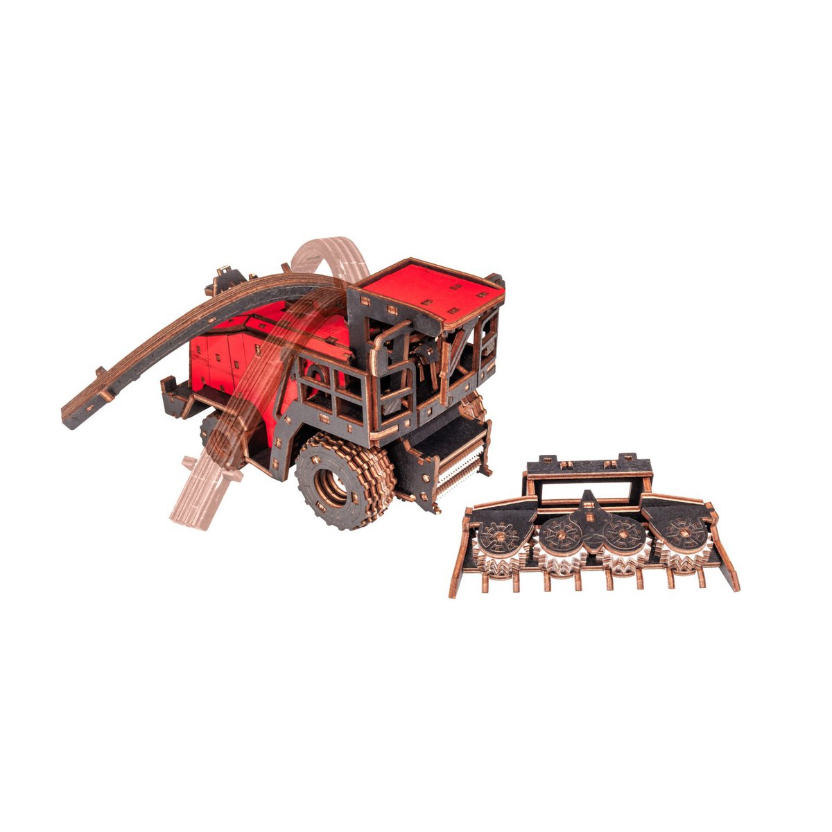 Eco Wood Art (Ewa) 3D Mechanische Houten Puzzel, Harvester Forage Fs80, 4264, Rood, 27X15X12Cm