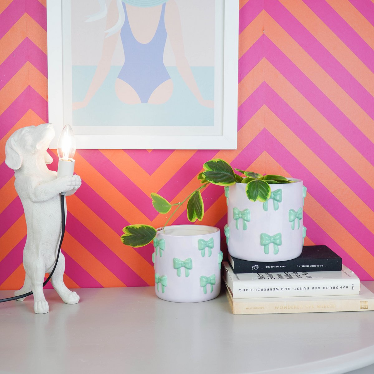 Pot - Bloempot - Strik - Lila/Mint - 12,5X12,5X13Cm