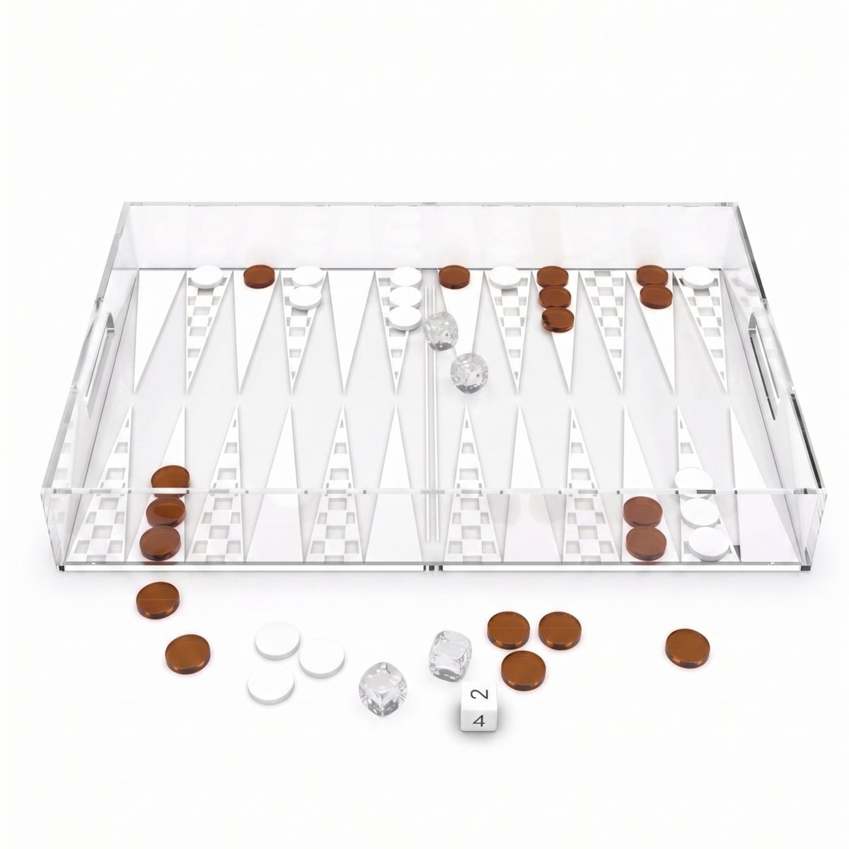 Backgammon Game Tray In White And Brown Acryl 25X38X5Cm