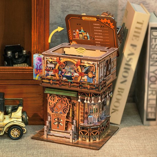 Tonecheer, Diy 3D Houten Puzzel Desk Bin, Punk Bar, Tq183,15X14X25Cm
