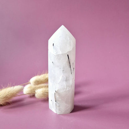 Edelsteen Zwarte Toermalijn In Kwarts Toren (8–10 Cm) Beschermend • Zuiverend • Balancerend