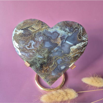 Xl Edelsteen Druzy Mosagaat Hart Op Metalen Standaard – #135 300Gram