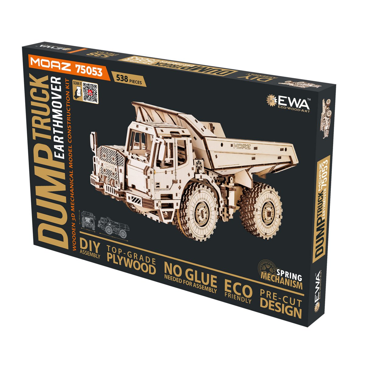 Eco Wood Art (Ewa) 3D Houten Bouwset, Dumptruck-Earthmover Moaz 75053, 4226, 33,6X15,4X14,9Cm