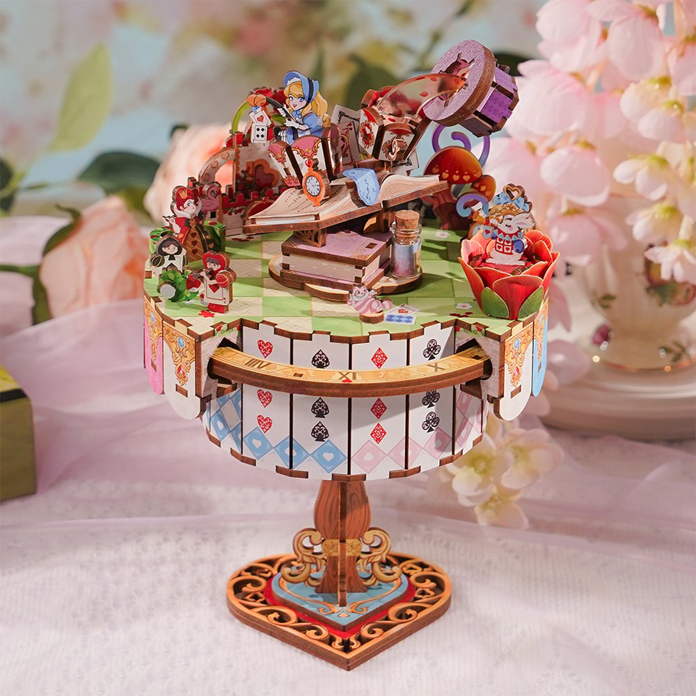 Tonecheer, Muziekdoosje, Diy 3D Houten Puzzel, Alice's Tea Party, Tq073, 13,7X13,2X20,9Cm