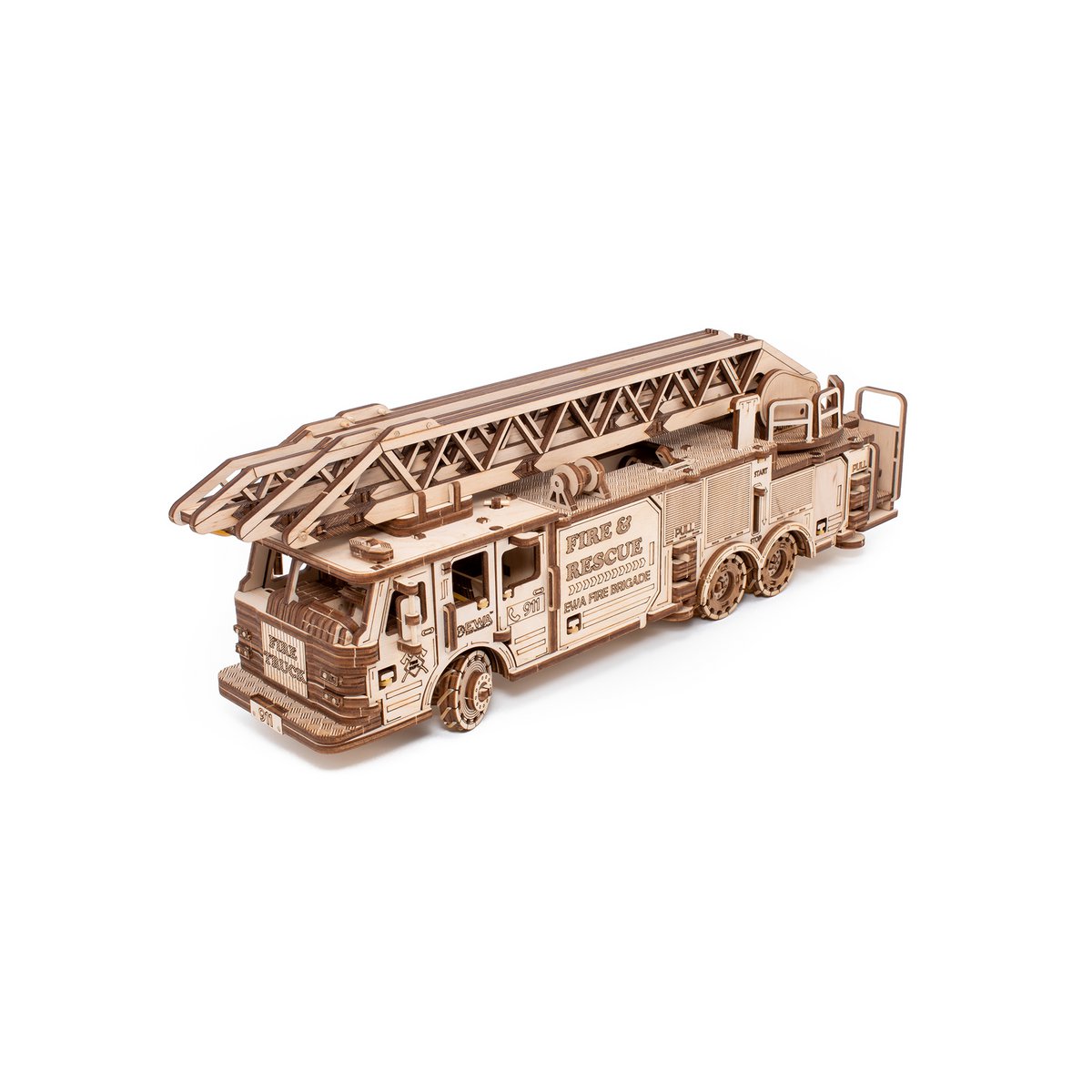 Eco Wood Art (Ewa) Mechanische Puzzel Firetruck, 1409, 37,8X9,8X12,2Cm