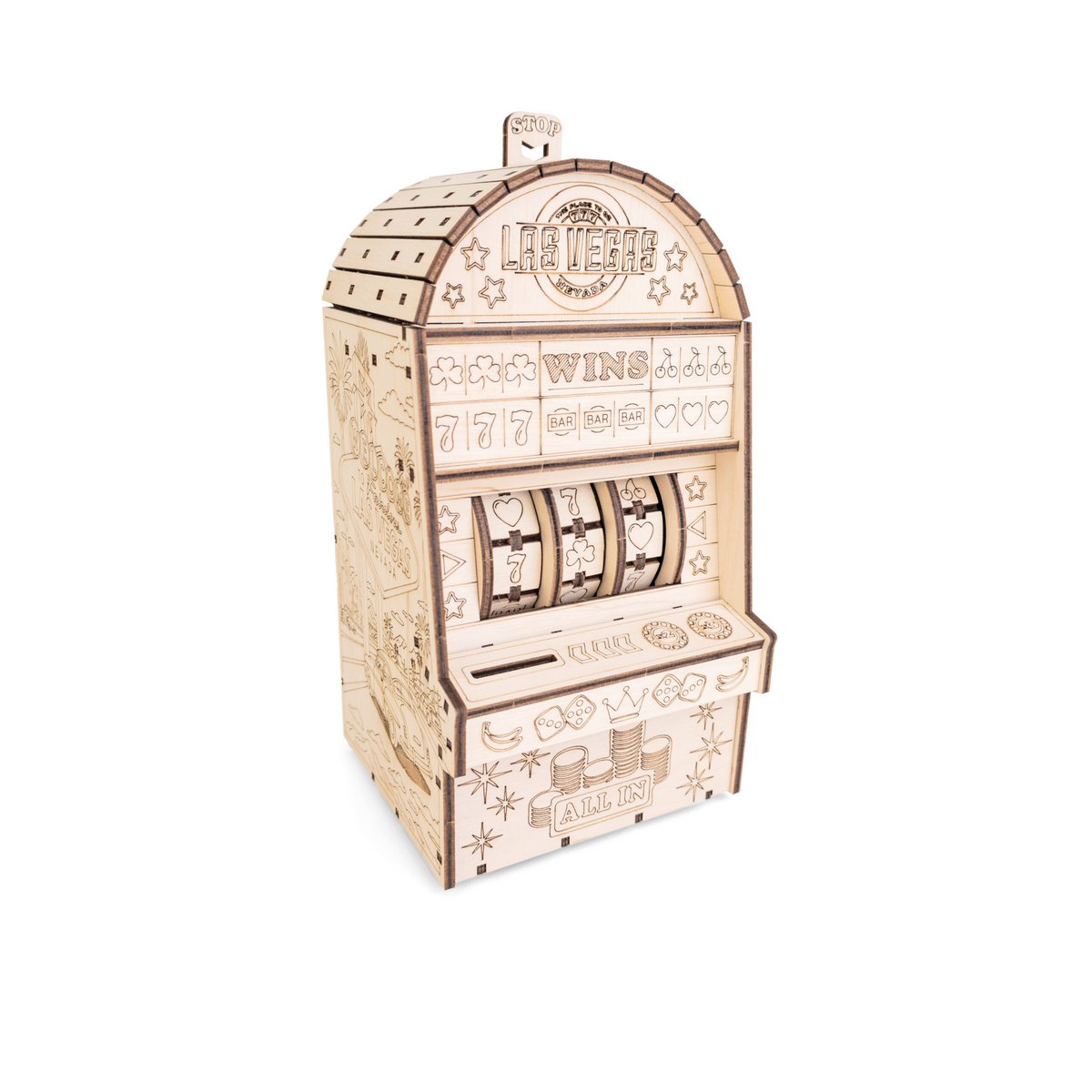 Eco Wood Art (Ewa) Diy 3D Mechanische Houten Puzzel, One-Armed Bandit (Met Spaarpot), 4585, 13,6X11,7X25,3Cm