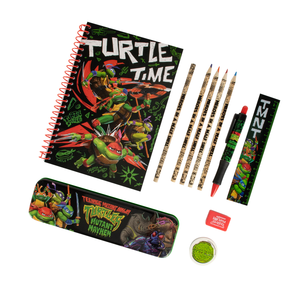 Ninja Turtles Tmnt Schrijfset, 11-Delige Schrijfset, Inclusief Din A5 Notitieboekje, Diverse Pennen Etc., Officiële Merchandise