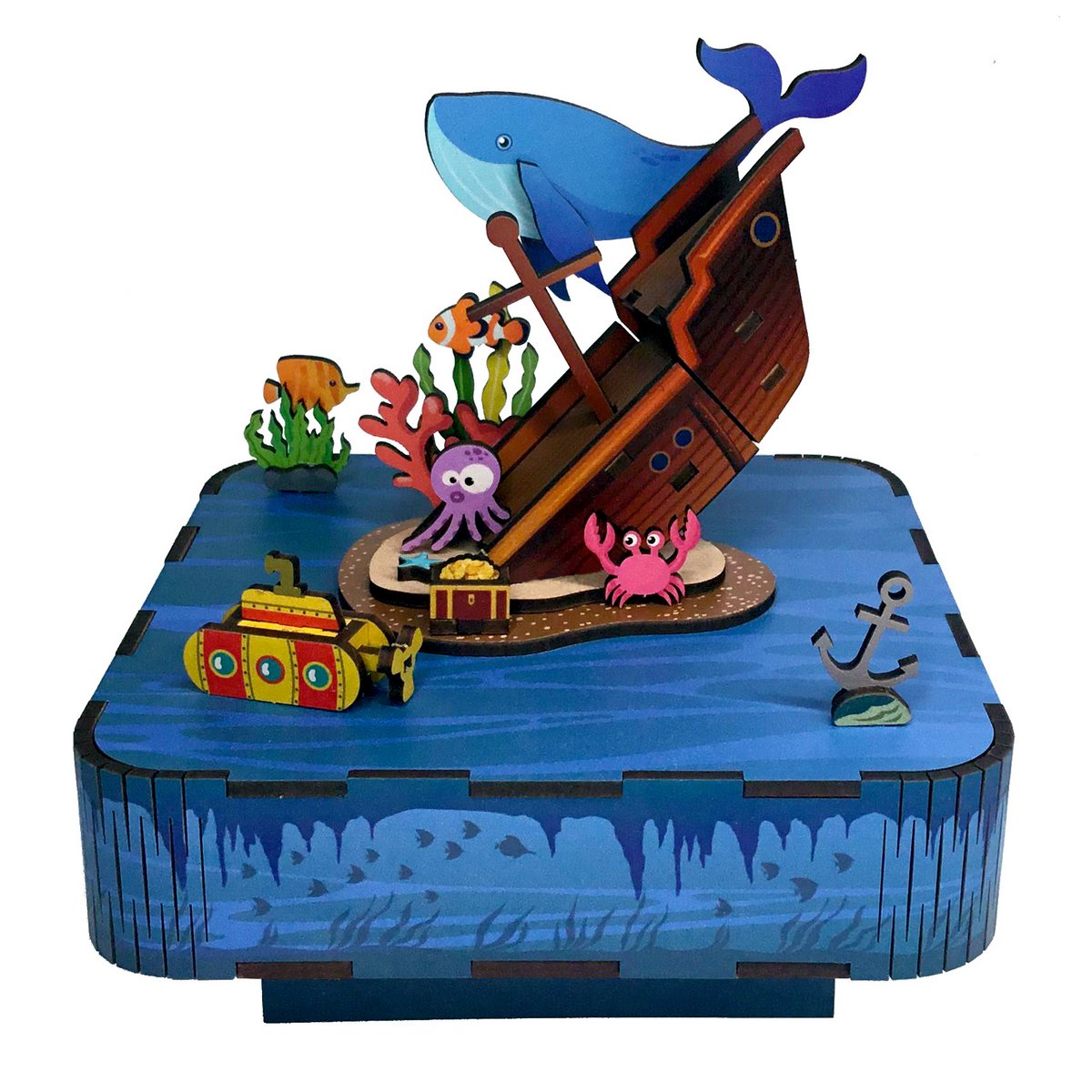 Tonecheer, Muziekdoosje, Diy 3D Houten Puzzel, Undersea Mystery, Tq055, 14X14X14,6Cm