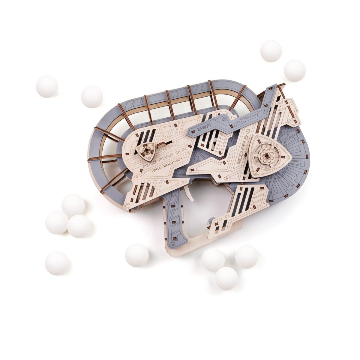 Eco Wood Art (Ewa) 3D Mechanische Puzzel, Ping Pong Gun, 4189, 38,7X9,6X29,8Cm