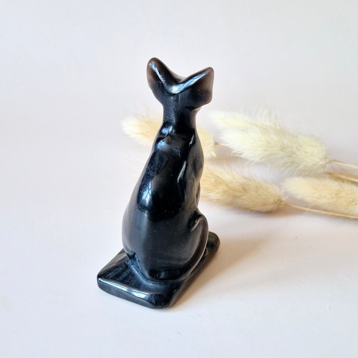 Edelsteen Zilver Obsidiaan Kat – Sphinx Carving (8 Cm)