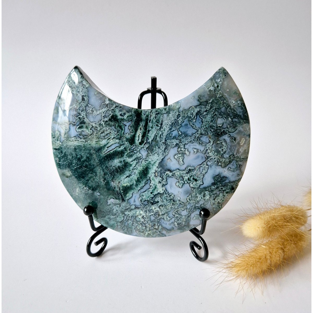 Xl Edelsteen Mosagaat Maan Op Standaard (Druzy & Patronen) #125 377Gram