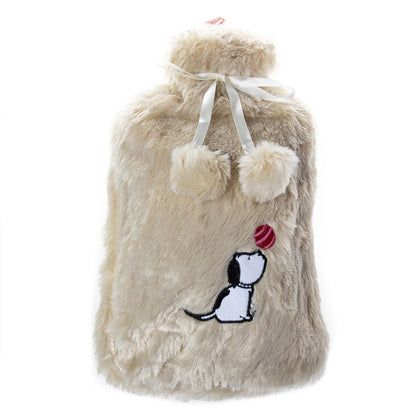 Biggdesign Dogs Beige Warmwaterkruik Met Zachte Pluche Hoes 68 Oz
