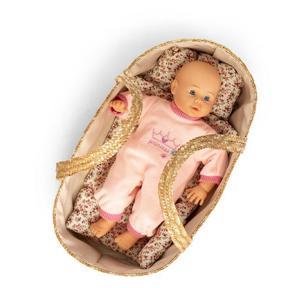Rieten Poppenreiswieg / Mozes Mandje Met Bedsetje 50Cm