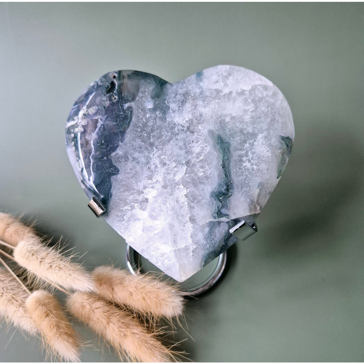 Druzy Mosagaat Hart Op Metalen Standaard – Perfect Voor Valentijn #11 295Gram