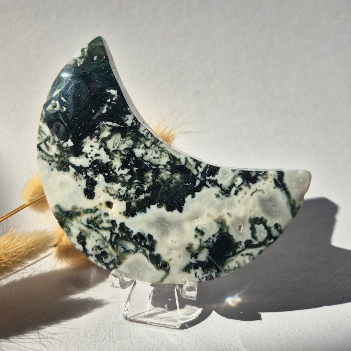 Edelsteen Mosagaat Maan Op Standaard (Druzy & Patronen) Agaat - #307 10-12Cm