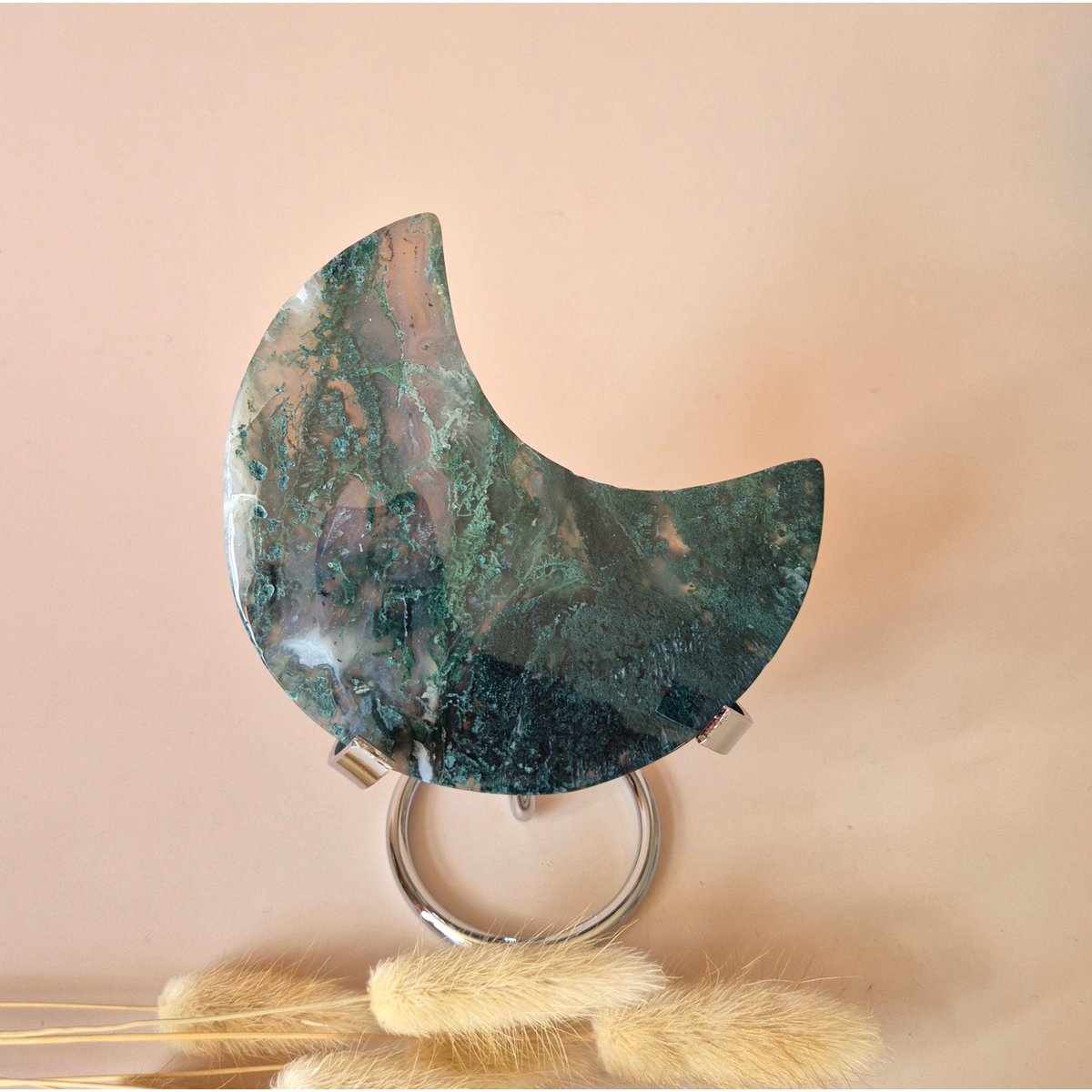 Xl Edelsteen Mosagaat Maan Op Standaard (Druzy & Patronen) #160 - 144G