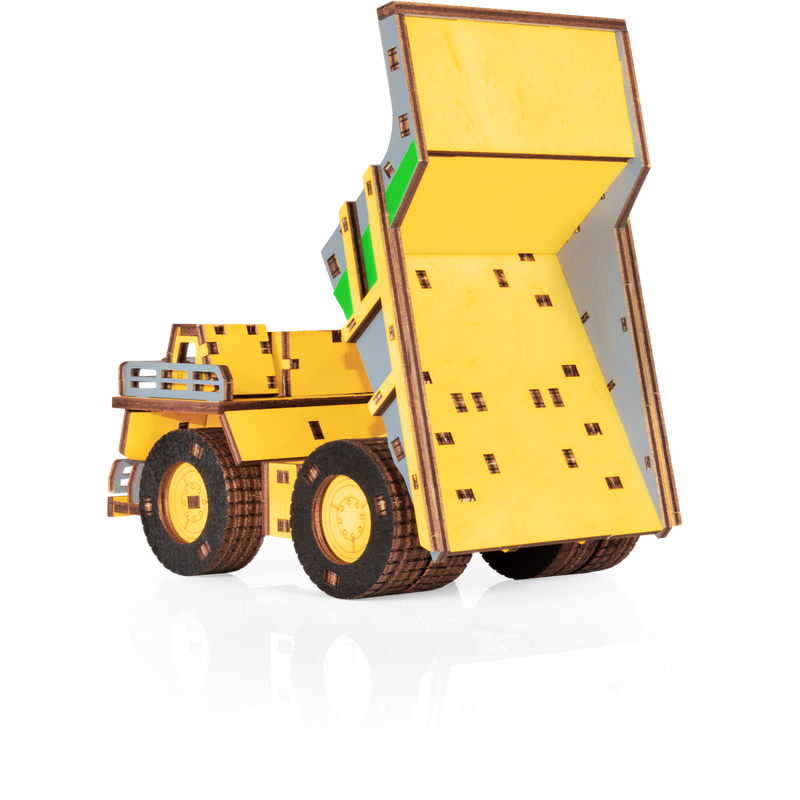 Eco Wood Art (Ewa) 3D Mechanische Houten Puzzel, Hybrid Mining Dump Truck Belaz-7513M, 4233, Kleur Geel, 18X9X10Cm