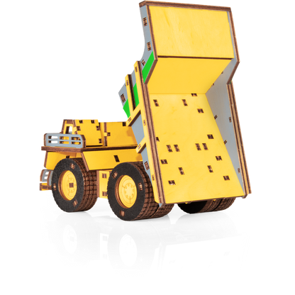 Eco Wood Art (Ewa) 3D Mechanische Houten Puzzel, Hybrid Mining Dump Truck Belaz-7513M, 4233, Kleur Geel, 18X9X10Cm