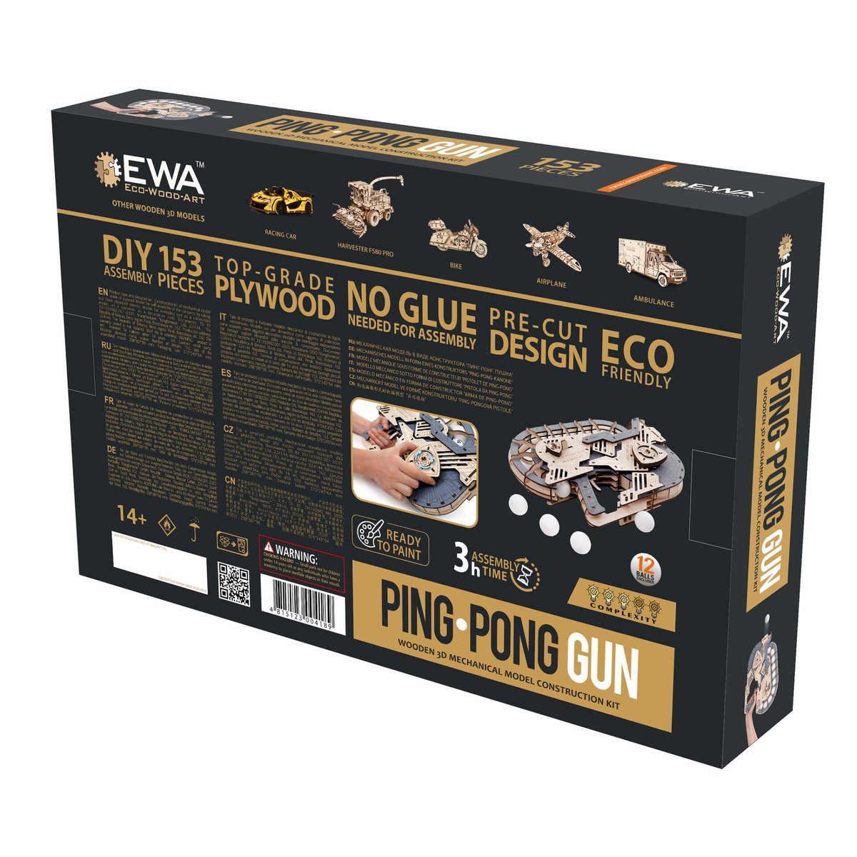 Eco Wood Art (Ewa) 3D Mechanische Puzzel, Ping Pong Gun, 4189, 38,7X9,6X29,8Cm