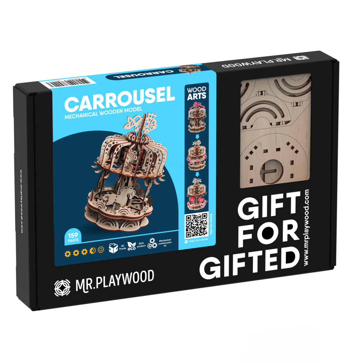 Mr. Playwood 3D Houten Puzzel Carousel, 10403, 25X25X32Cm
