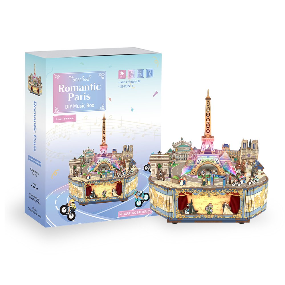 Tonecheer, Muziekdoosje, Diy 3D Houten Puzzel, Romantic Paris, Tq036, 16X14X17,7Cm