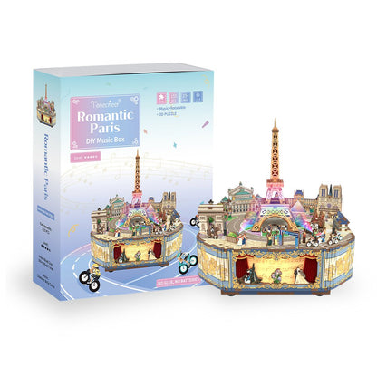 Tonecheer, Muziekdoosje, Diy 3D Houten Puzzel, Romantic Paris, Tq036, 16X14X17,7Cm