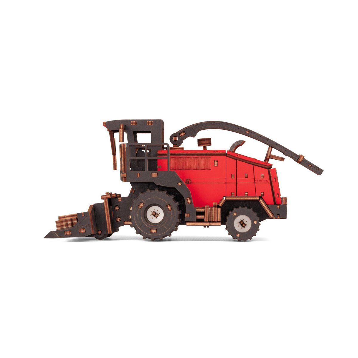 Eco Wood Art (Ewa) 3D Mechanische Houten Puzzel, Harvester Forage Fs80, 4264, Rood, 27X15X12Cm