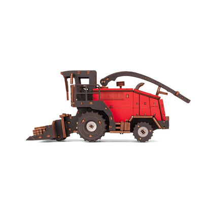 Eco Wood Art (Ewa) 3D Mechanische Houten Puzzel, Harvester Forage Fs80, 4264, Rood, 27X15X12Cm