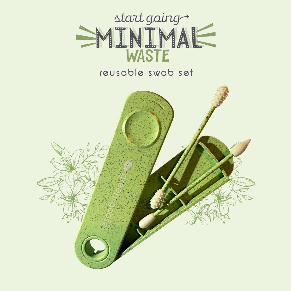 Green-Goose Herbuikbaar Bio-Based Wattenstaafje En Make-Up Applicator - Groen