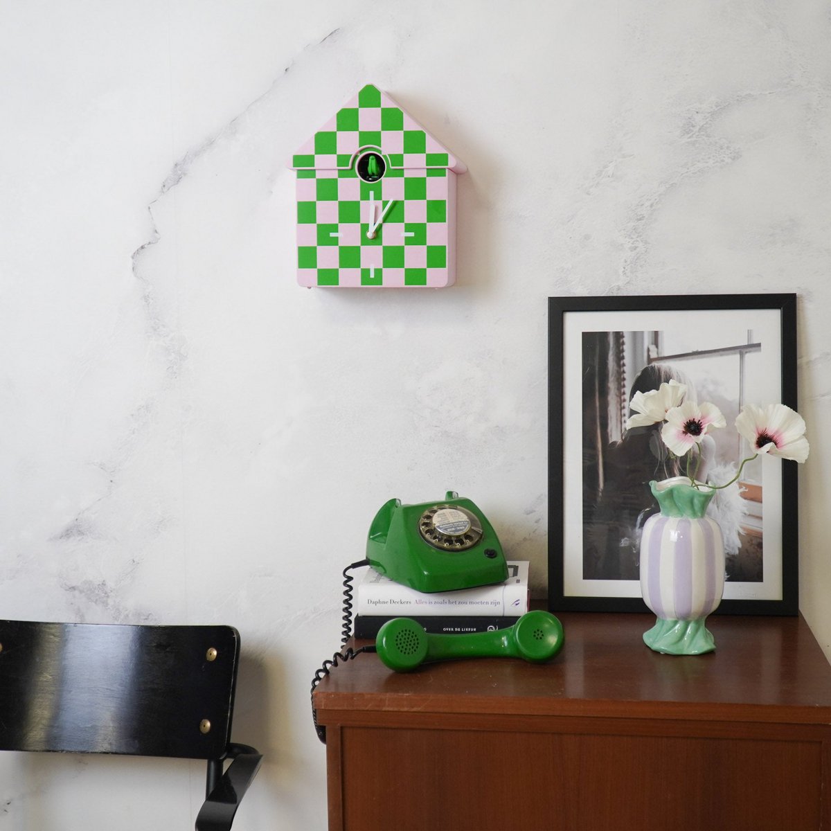 Klokklokkoekjeskoekoekpatroon- Green/Roze- 24X27X9Cm