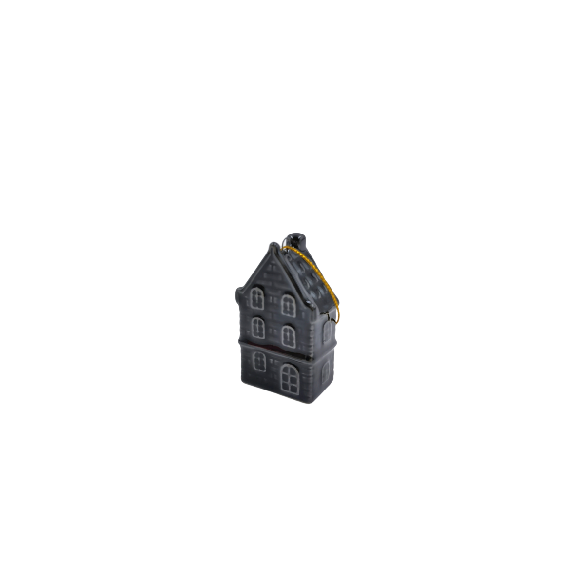 Kersthanger - Huisje - Keramiek - Zwart - 3,5X2X6,5Cm