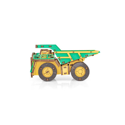 Eco Wood Art (Ewa) 3D Mechanische Houten Puzzel, Mining Dump Truck Belaz-7513E, 4219, Kleur Geel En Groen, 17X10X9Cm